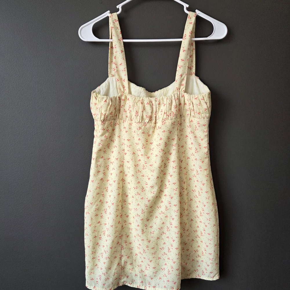 Princess Polly‎ Yellow Floral Ruched Bust Mini Dress US 6 Sundress Summer Slit - Picture 4 of 8